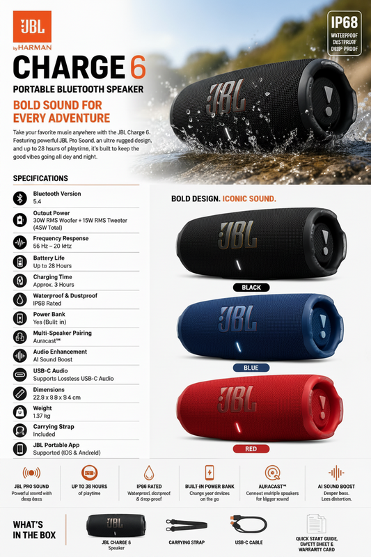 JBL Charge 6 Portable Bluetooth Speaker