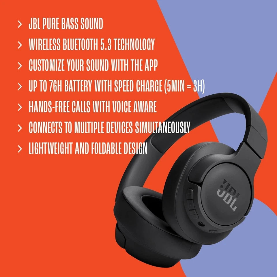 JBL Tune 720BT Wireless Headphones Passive Noise Cancellation